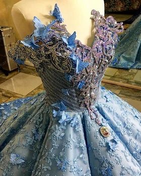 Nov Prihod Modro Nebo, Princesa Quinceanera Obleke 2021 Luksuzni Posla Sladko 15 16 Obleko Žogo Obleke Maturantski Halje Poročni Butik
