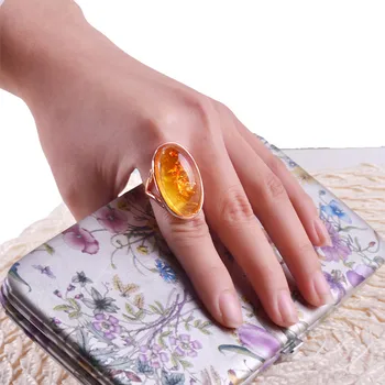 PromotioFree dostava Edinstveno Krasen Zlato Velik Kamen Obroč Modelov Za Ženske Prozorno Oranžni barvi s Smolo Nakit za Spominkov