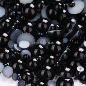Vroče Modni stil Mix Velikosti Pol Krog FlatBack Pearl Noge,2-10 mm Črna ABS moda dekor,Izdelava nakita diy kroglice