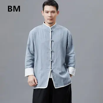 Pomlad Jesen moška Jakna Kitajski Slog Visoke Kakovosti Čisto Raime Srajce Športna Oblačila Zaponke Mandarin Plašč Jakna