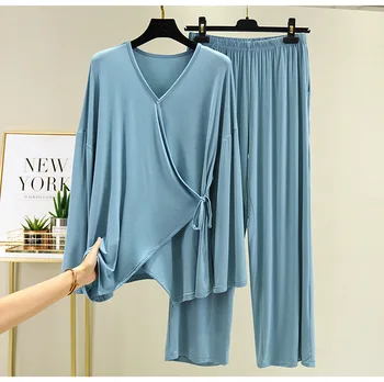 Fdfklak 2 Delni Komplet Roza/Siva Doma Obleko Za Ženske Modal Doma Krpo Svoboden Ženske Pižame Set Ženskih Homewear bo Ustrezala 2020 Nova