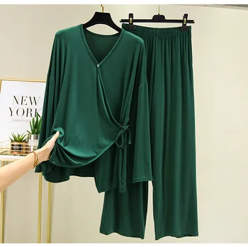 Fdfklak 2 Delni Komplet Roza/Siva Doma Obleko Za Ženske Modal Doma Krpo Svoboden Ženske Pižame Set Ženskih Homewear bo Ustrezala 2020 Nova