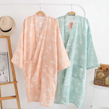 Bombaž kopalni Plašči Poletje Bombaž Halje za Ženske Bombaž Kimono Oblačilih, Cvetlični Spa Haljo Ženske Pižame Japonski Kimono Yukata