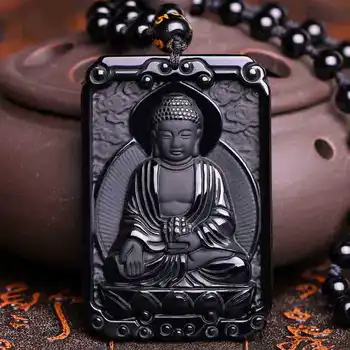 Naravni Obsidian Buda Jade Obesek Nakit Srečen Exorcise zlih duhov Varnost Ugoden Amulet Obesek Jade Fine Nakit