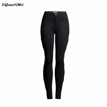 črne skinny jeans za ženske grommet jeans ženska Svinčnik Hlače traper hlače ženske pantalones vaqueros mujer jean taille haute
