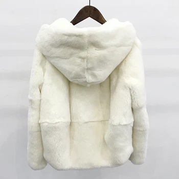 2019 cele kože, naravni pravi Rex krzno plašč oblačila za ženske zimske hooded kratka jakna dolgo sleeved vrhnja plast velikosti