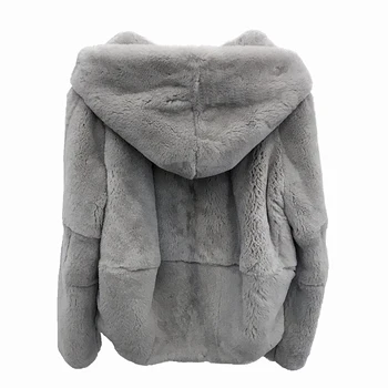 2019 cele kože, naravni pravi Rex krzno plašč oblačila za ženske zimske hooded kratka jakna dolgo sleeved vrhnja plast velikosti