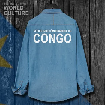 DR Kongo COD dr KONGO DROC Kongo-Kinsha Konga Moških Oblačil Jesen Suknjič Turn-dol Jeans Srajca Dolg Rokav Kavboj Plašč Zastavo Vrh 20
