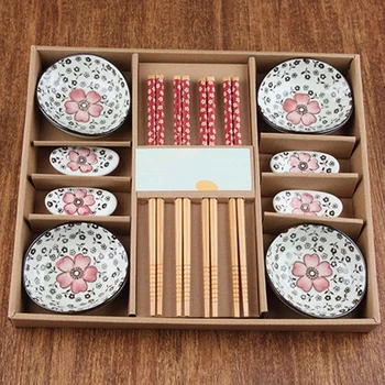 Namizna Japonski namizna Kitajski Keramični Jedilni pribor Set Posode palčke in Paličica imetnika in Tablice kot darilo