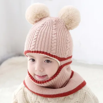 Moda Otroške Kape s pompom kroglice Crochet Baby Klobuk z Hooded Šal Otroci Skp Šal Ovratnikom Jeseni, Pozimi Otroke, Otroška Kapa