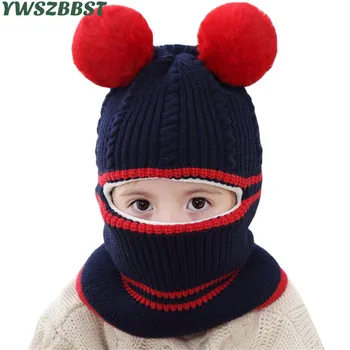 Moda Otroške Kape s pompom kroglice Crochet Baby Klobuk z Hooded Šal Otroci Skp Šal Ovratnikom Jeseni, Pozimi Otroke, Otroška Kapa