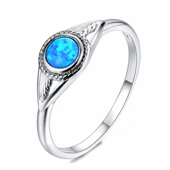 Vintage Srebrno Belo/Modro/Vijolično Krog Opal Obroči anillos Sterling Srebro 925 Prst Prstan Ženske, Nakit