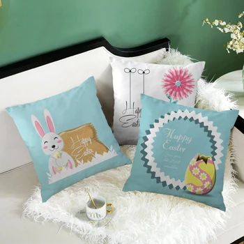 Happy Easter Bunny Egg Vzglavnik Doma Dekoracijo za Kavč, Stoli Modra Risanka Zajec Vzorec Mehki Pliš Blazine Pokrov 45x45cm