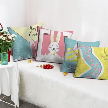 Happy Easter Bunny Egg Vzglavnik Doma Dekoracijo za Kavč, Stoli Modra Risanka Zajec Vzorec Mehki Pliš Blazine Pokrov 45x45cm
