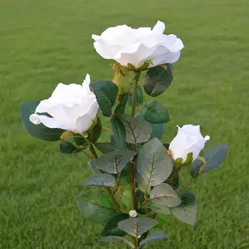 3 Glavo White Rose Cvet Sončne Svetlobe LED Dekorativna Zunanji Travnik Lučka za Dom Vrt Ponaredek Cvet Nočne Luči IP44 Vodotesne Svetilke