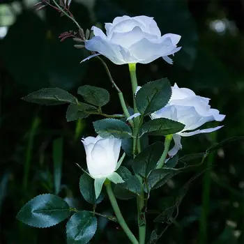 3 Glavo White Rose Cvet Sončne Svetlobe LED Dekorativna Zunanji Travnik Lučka za Dom Vrt Ponaredek Cvet Nočne Luči IP44 Vodotesne Svetilke