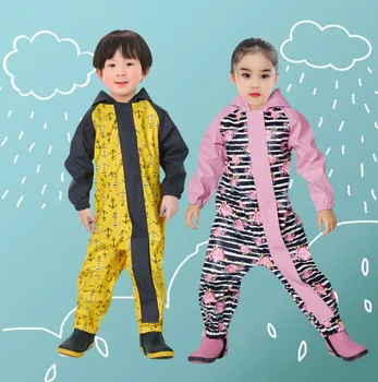 Otroški dežni plašč iz enega kosa varstvo fantje in dekleta iz enega kosa obleko PU telo nepremočljiva in windproof in rainproof