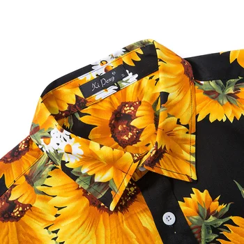 Moška Obleka Srajce Sončnično Natisnjeni Redno Prilegajo Kratek Rokav Bluzo Vrh Camisas Streetware Srajca Vroče Prodajo Osebnost