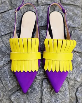 ZawsThia rumena vijolična blok barve slingback sandale za žensko, vroče prodaje poletje priložnostne stanovanj sandali ženske čevlje velikih velikosti 34-43