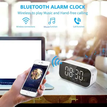 Bluetooth Zvočnik LED Ogledalo Budilka Radio, Digitalni Izhod Tabela Ura FM Radio AUX TF Kartica Wireless Subwoofer Predvajalnik Glasbe