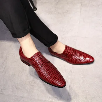 Luksuzni Krokodil Zrn Slip-On Oxfords Priložnostne Moda Konicami Prstov Mens Obleka, Čevlji za Moške Plus Velikost 38-47 Dropshipping