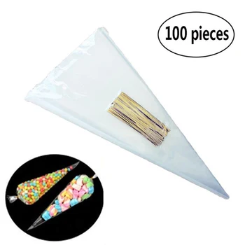 100 kozarcev/veliko DIY Candy Bag Poroko Uslug Rojstni Okraski Sweet Celofan Pregleden Cone Shranjevanje z Organza Vrečke