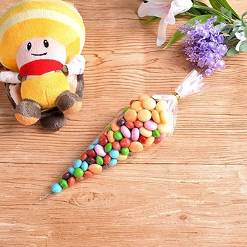 100 kozarcev/veliko DIY Candy Bag Poroko Uslug Rojstni Okraski Sweet Celofan Pregleden Cone Shranjevanje z Organza Vrečke