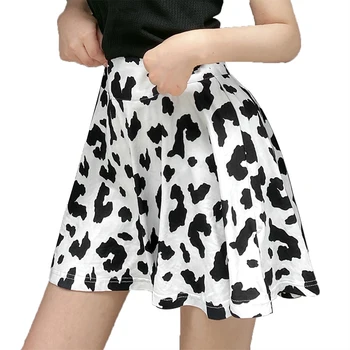 2020 novo krilo črno-belo kravo tiskanja visoko pasu nabrano krilo ženske srčkan moda nabrano krilo mini krilo