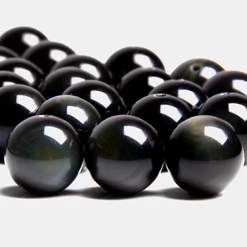 Naravni Pristen črn Mavrični Obsidian Kamen kroglice Krog črni Obsidian nemoteno distančnik Svoboden Kroglice za nakit, izdelava zapestnica