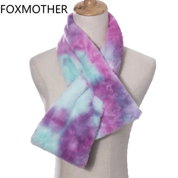 FOXMOTHER Novo Modno Mavrico Multicolor Tie Dye Specializiranimi za umetno Krzno, Obloge Foulard femme Šal za Ženske do leta 2020 Bufanda