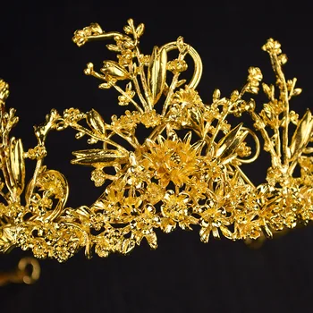 Nov Baročni Zlati Listi Poročne Krono za Poročna Moda Poročne Rože Velike Kraljica tiara Lase, nakit, Pribor Brezplačna Dostava