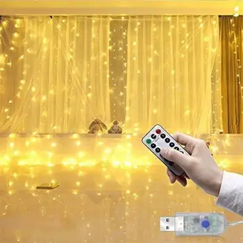 3M LED Božič Pravljica Niz Luči, USB, Daljinsko upravljanje Garland Zavese Svetilke Počitnice Dekoracijo Za Stranko Poroko Počitnice Dekor