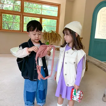 Otroci Telovnik 2020 Padec korejski Traper Slog Enotni-zapenjanje Fantje Telovnik River ovratnik Dekleta Waiscoats otroška oblačila plašč