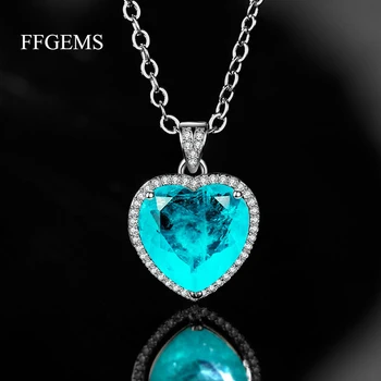 FFGems Srebro Ustvarili Moissanite Paraiba Turmalin Gemstone, Diamond, Heart big Ogrlico, Obesek, Fine Nakit Trgovina za ženske