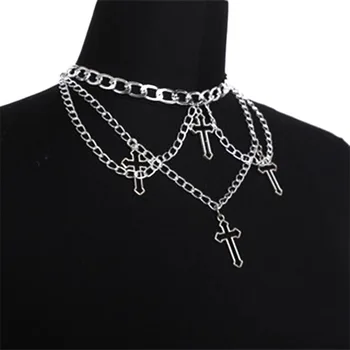 Punk moški ženske votlih križ Vratu verige choker tassel ogrlico iz halloween modni nakit clavicle verige