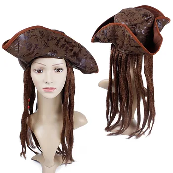 Halloween kostumi za moške odrasle pirat kapitan jack sparrow lasulje klobuk pirati s karibov cosplay Pribor ženski moški