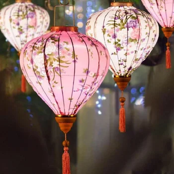 1pc Retro Vintage Svile Luči Vietnam Japonska Luč Cvetlični Vzorec Luč Za Novo Leto Spomladi Festival Stranka Doma Dekor