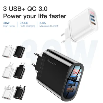 KUULAA 18W QC3.0 USB Hitro Polnjenje, Polnilnik baterij 3 Vrata Skupno Močjo 30W Varen Polnilec Za Huawei Redmi Sumsang Iphone Trenutnega Zaslona