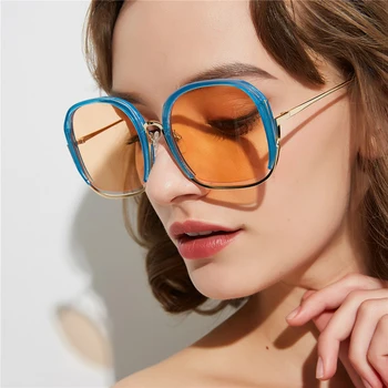 Trendy luksuzni pol okvir prevelik sončna očala ženske visoko kakovostna sončna očala moških ulica premagal lady odtenki oculos de sol gafas