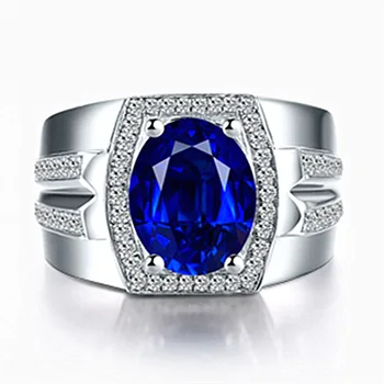 Moški Prstan Srebro 925 Nakit Ovalne Oblike, temno modra Cirkon Gemstone Moda Prst Obroči Pripomoček za Moški Poročni Udejstvovanje Stranka