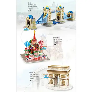3D Uganke tridimenzionalne Sestavljanke Besedo Znane Stavbe, Arhitektura Puzzle Izobraževalne DIY Igrača Darilo za Otroke, Odrasle Darilo