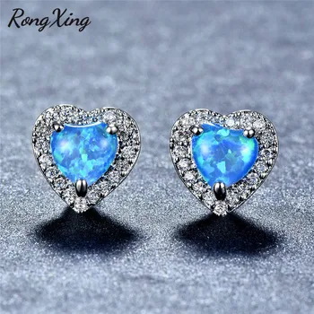 RongXing Očarljivo Srce Blue Fire Opal Stud Uhani za Ženske Angažiranosti Nakita Srebrne Barve Birthstone Uhani