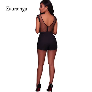 Ziamonga 2021 Moda Igralne Obleke Ženska Jumpsuit Vezenine, Čipke Brez Rokavov Ženske Enem Kosu Seksi Slim Bodysuit Očesa Playsuits