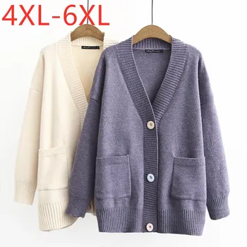 Nove ženske jeseni, pozimi plus velikost plesti pulover, jakna za ženske velik dolg rokav gumb pocket belo jopico plašč 4XL 5XL 6XL