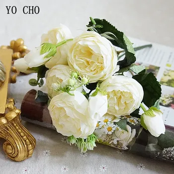 YO CHO Poročne Rose Poročni Šopek Družico Peony Šopek Umetnih Svilenih Cvetlični Aranžma Doma Stranka Dekor Poroko Dobave