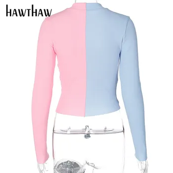 Hawthaw Ženske Modni Zadrgo Jeseni Dolg Rokav Mozaik Barve Blok Plesti Vrhovi Coats Suh Priložnostne Lim 2020 Sodijo Oblačila