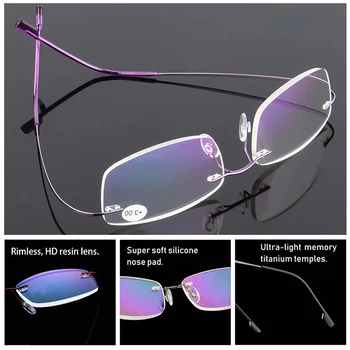Morda Cvet Titanove Zlitine Rimless Obravnavi Očala Svetlobe Kvadratnih Prilagodljiv Presbyopic Očala Anti-Blue Ray Očala Moški Ženske+2