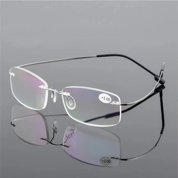 Morda Cvet Titanove Zlitine Rimless Obravnavi Očala Svetlobe Kvadratnih Prilagodljiv Presbyopic Očala Anti-Blue Ray Očala Moški Ženske+2
