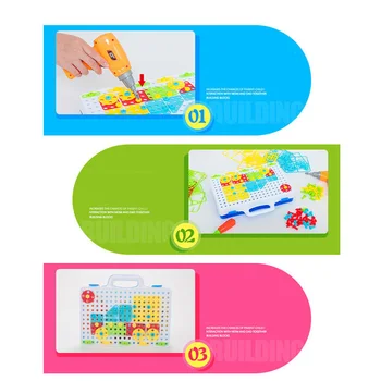 Nov Vrtalni Vijak 3D Ustvarjalni Mozaik Puzzle Igrače Za Otroke zidarske Opeke Igrače Otroci DIY Električni Vrtalnik Set Otrok Izobraževalne