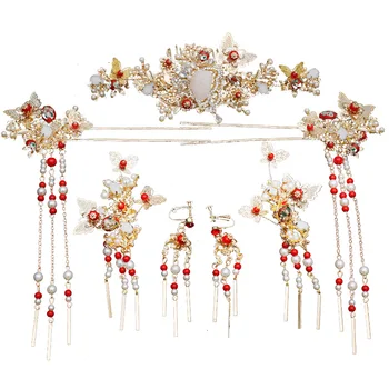 Nova moda Kitajski slog lasnice glavniki uhani okraski Phoenix krono neveste pokrivala poročni dodatki za lase